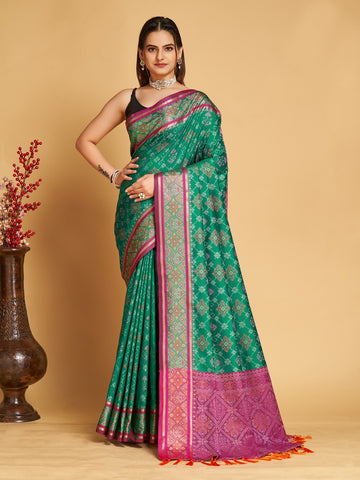 Women's Pure Patola Silk Zari Woven Patola Saree With Tassel Pallu & Blouse Piece - Wedding & Festive Wear Saree